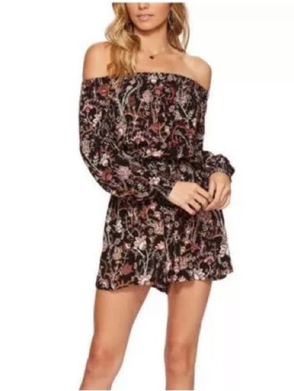 Free People Pretty and Free Black Floral Print Romper size small